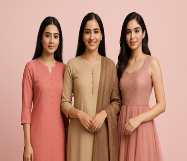 three models wearnig traditional womens wear